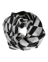 Dolce & Gabbana White Black Checkered Silk Foulard Scarf