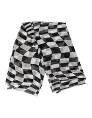 Dolce & Gabbana White Black Checkered Silk Foulard Scarf