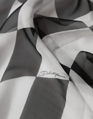 Dolce & Gabbana White Black Checkered Silk Foulard Scarf