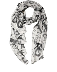 Dolce & Gabbana White Graffiti Logo Silk Shawl Stole Scarf