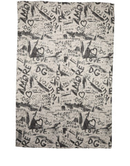 Dolce & Gabbana White Graffiti Logo Silk Shawl Stole Scarf