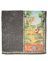Dolce & Gabbana Dark Gray Silk Scenery Print Foulard Scarf