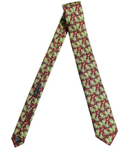 Dolce & Gabbana Maroon Silk Cactus Floral Adjustable Tied Men Necktie Tie