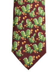 Dolce & Gabbana Maroon Silk Cactus Floral Adjustable Tied Men Necktie Tie