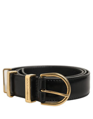 Dolce & Gabbana Black Classic Leather Gold Tone Buckle Belt