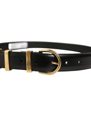 Dolce & Gabbana Black Classic Leather Gold Tone Buckle Belt
