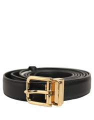 Dolce & Gabbana Black Leather Double Wrap Metal Buckle Belt