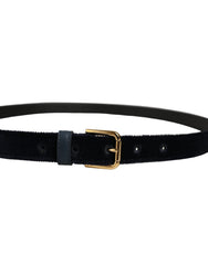 Dolce & Gabbana Dark Blue Velvet Gold Tone Metal Buckle Belt