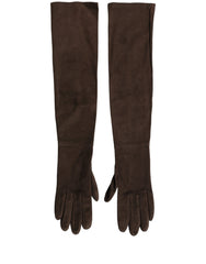Dolce & Gabbana Brown Genuine Leather Suede Elbow Length Gloves