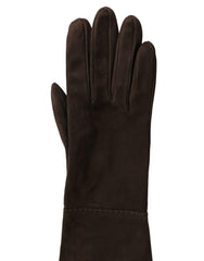 Dolce & Gabbana Brown Genuine Leather Suede Elbow Length Gloves