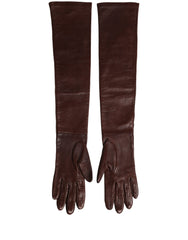 Dolce & Gabbana Brown Genuine Leather Long Elbow Length Gloves