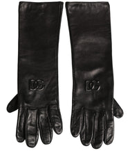 Dolce & Gabbana Black Genuine Leather Embossed DG Logo Gloves