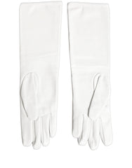 Dolce & Gabbana White Genuine Leather Embossed DG Logo Gloves