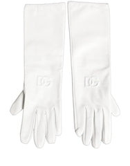 Dolce & Gabbana White Genuine Leather Embossed DG Logo Gloves