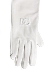 Dolce & Gabbana White Genuine Leather Embossed DG Logo Gloves