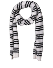 Dolce & Gabbana White Black Striped Skinny Neck Warmer Scarf