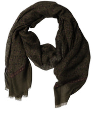 Dolce & Gabbana Olive Green Modal Floral Shawl Stole Scarf