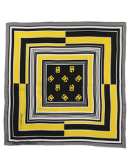 Dolce & Gabbana Black Yellow Silk Logo Square Foulard Scarf