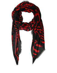 Dolce & Gabbana Black Red Printed Modal Neck Shawl Scarf