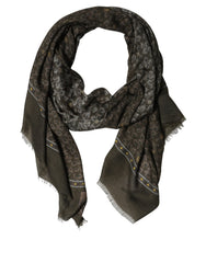Dolce & Gabbana Olive Green Cotton Floral Neck Shawl Scarf