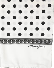 Dolce & Gabbana White Black Polka Dot Fringed Shawl Scarf