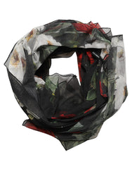 Dolce & Gabbana Black Floral Print Cotton Shawl Stole Scarf