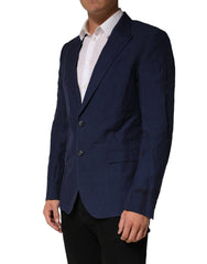 Dolce & Gabbana Dark Blue Flax Men Single Breasted Jacket