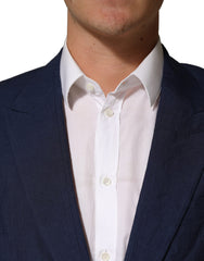 Dolce & Gabbana Dark Blue Flax Men Single Breasted Jacket