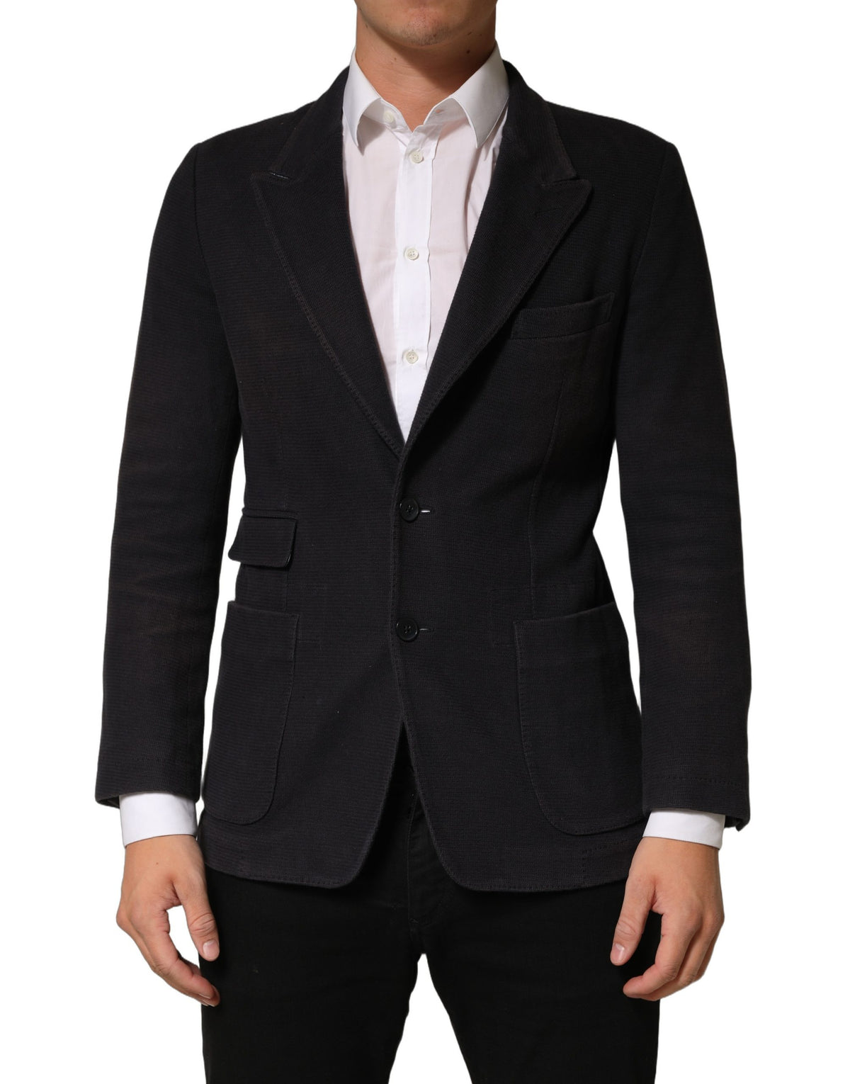 Dolce & Gabbana Dark Gray Cotton Men Single Breasted Jacket