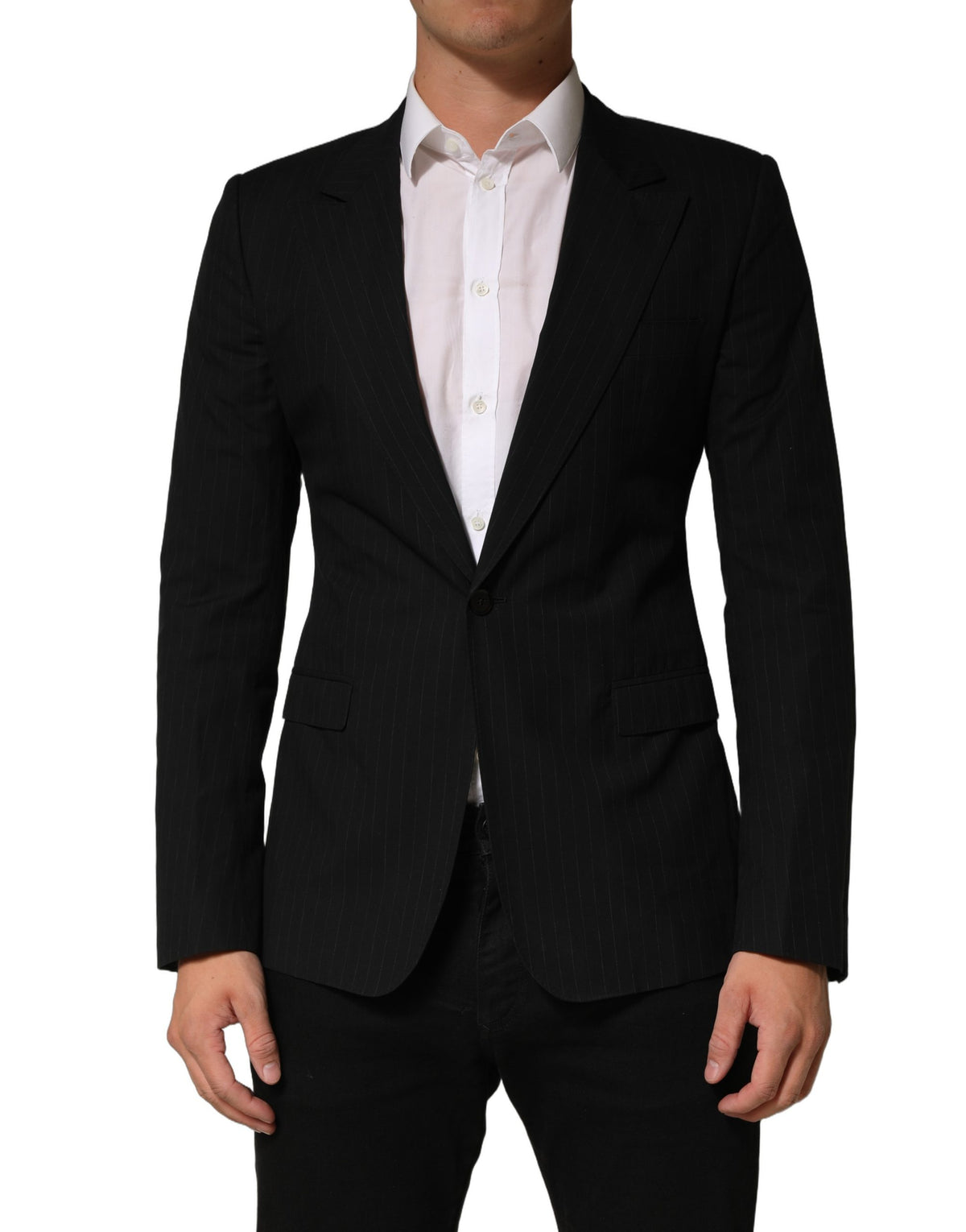 Dolce & Gabbana Black Pinstripe Men Single Breasted Jacket