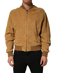 Dolce & Gabbana Beige Leather Perforated Full Zip Men Jacket