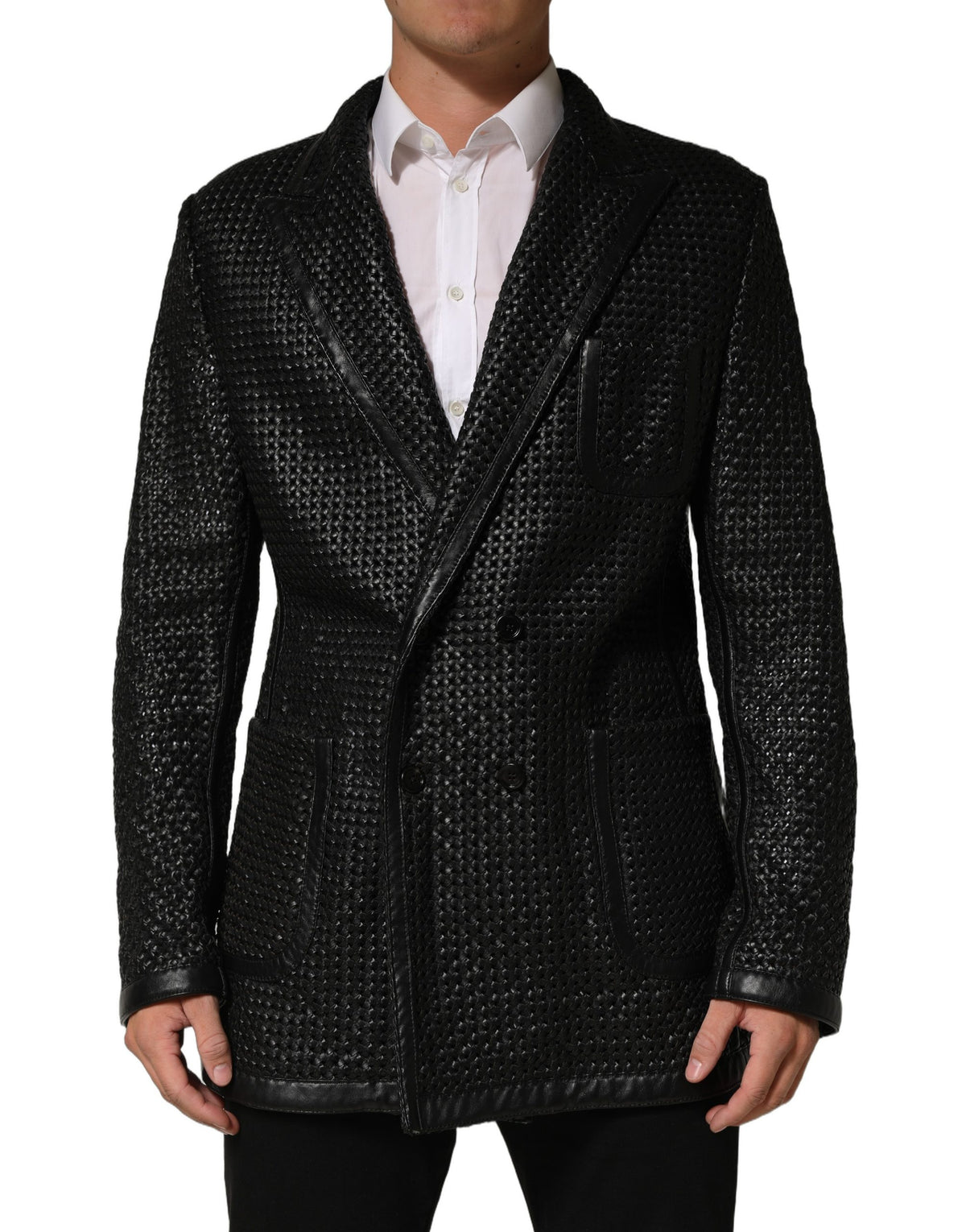Dolce & Gabbana Black Lamb Leather Double Breasted Jacket