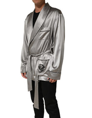 Dolce & Gabbana Gray Silk Satin Robe Embroidered Jacket