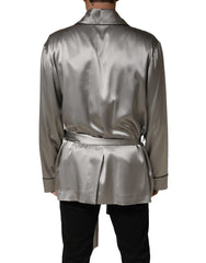 Dolce & Gabbana Gray Silk Satin Robe Embroidered Jacket