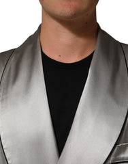 Dolce & Gabbana Gray Silk Satin Robe Embroidered Jacket