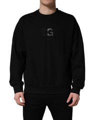 Dolce & Gabbana Black Cotton DG Crew Neck Sweatshirt Sweater