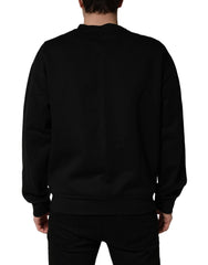 Dolce & Gabbana Black Cotton DG Crew Neck Sweatshirt Sweater