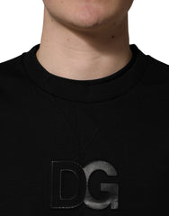 Dolce & Gabbana Black Cotton DG Crew Neck Sweatshirt Sweater