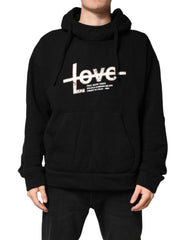 Dolce & Gabbana Black Cotton Printed Men Hooded Sweatshirt Sweater