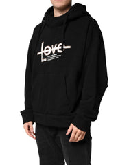 Dolce & Gabbana Black Cotton Printed Men Hooded Sweatshirt Sweater