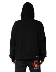 Dolce & Gabbana Black Cotton Printed Men Hooded Sweatshirt Sweater