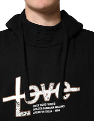 Dolce & Gabbana Black Cotton Printed Men Hooded Sweatshirt Sweater