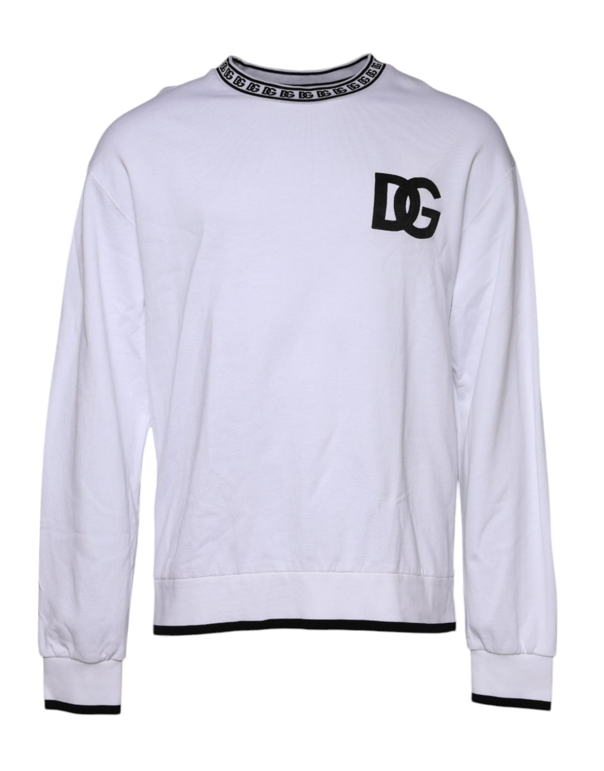 Dolce & Gabbana White Cotton DG Crew Neck Sweatshirt Sweater