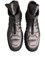 Dolce & Gabbana Silver Leather Quilted Men Ankle Boots Shoes