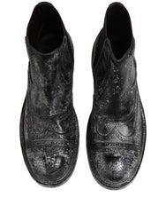 Dolce & Gabbana Black Gray Leather Ankle Chelsea Boots Shoes