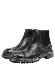 Dolce & Gabbana Black Gray Leather Ankle Chelsea Boots Shoes