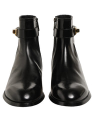 Dolce & Gabbana Black Leather Buckle Mid Calf Boots Shoes