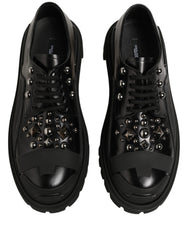 Dolce & Gabbana Black Calfskin Leather Trekking Derby Shoes