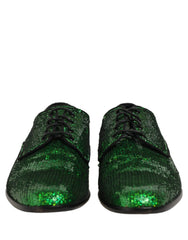 Dolce & Gabbana Dress Green Sequined Lace Up Men Derby Shoes