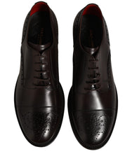 Dolce & Gabbana Maroon Calfskin Leather Derby Men Dress Shoes